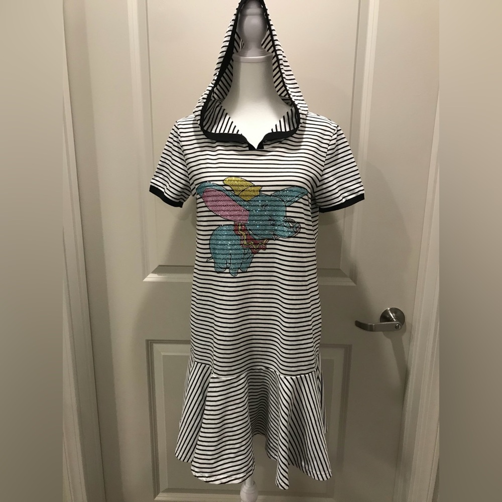 Paoloni Black and White Striped Dress with Cartoon Design